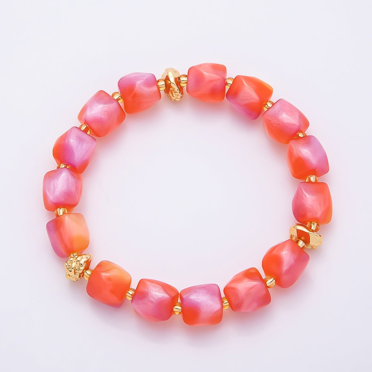 Stainless Steel 10mm Geometric Resin Bead 7 Inch Stretch Bracelet | WA-04516 ~ WA-04522