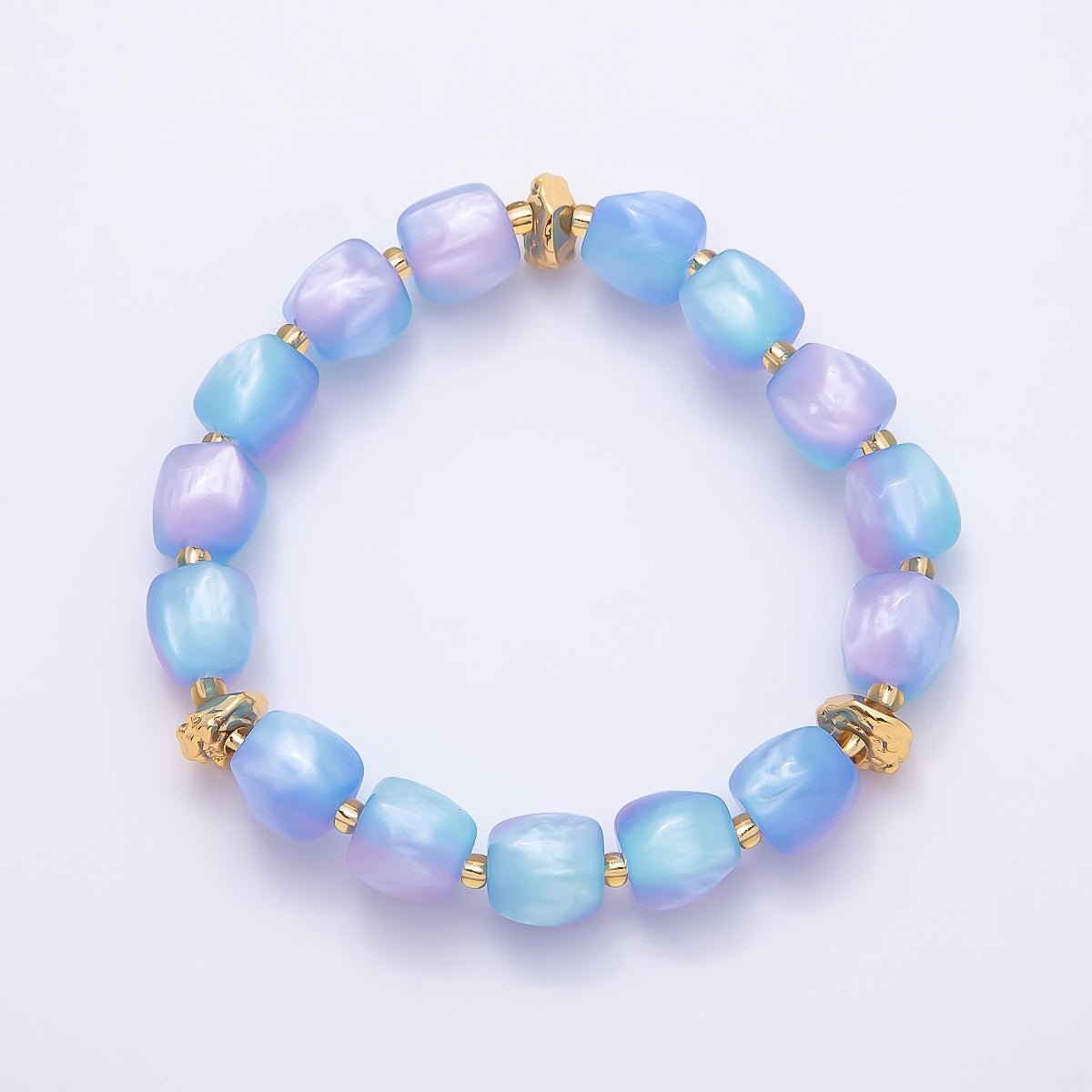 Stainless Steel 10mm Geometric Resin Bead 7 Inch Stretch Bracelet | WA-04516 ~ WA-04522