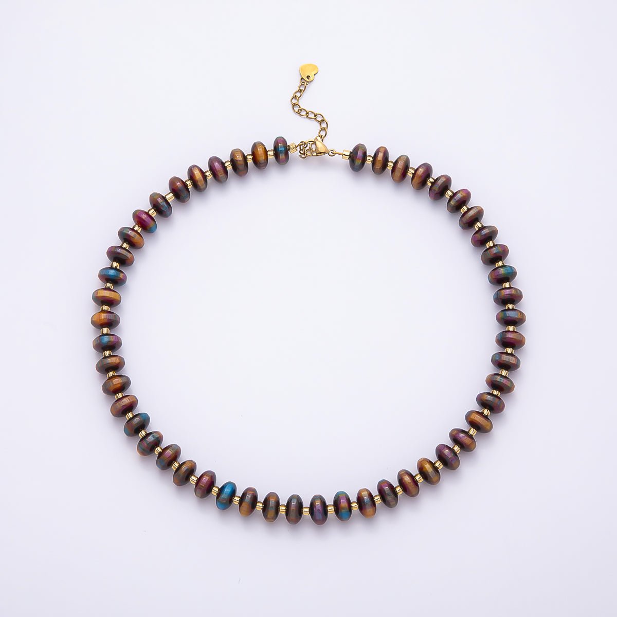 Stainless Steel 10mm Rondelle Resin Bead 16 Inch Necklace w. Extender | WA-04601 ~ WA-04606