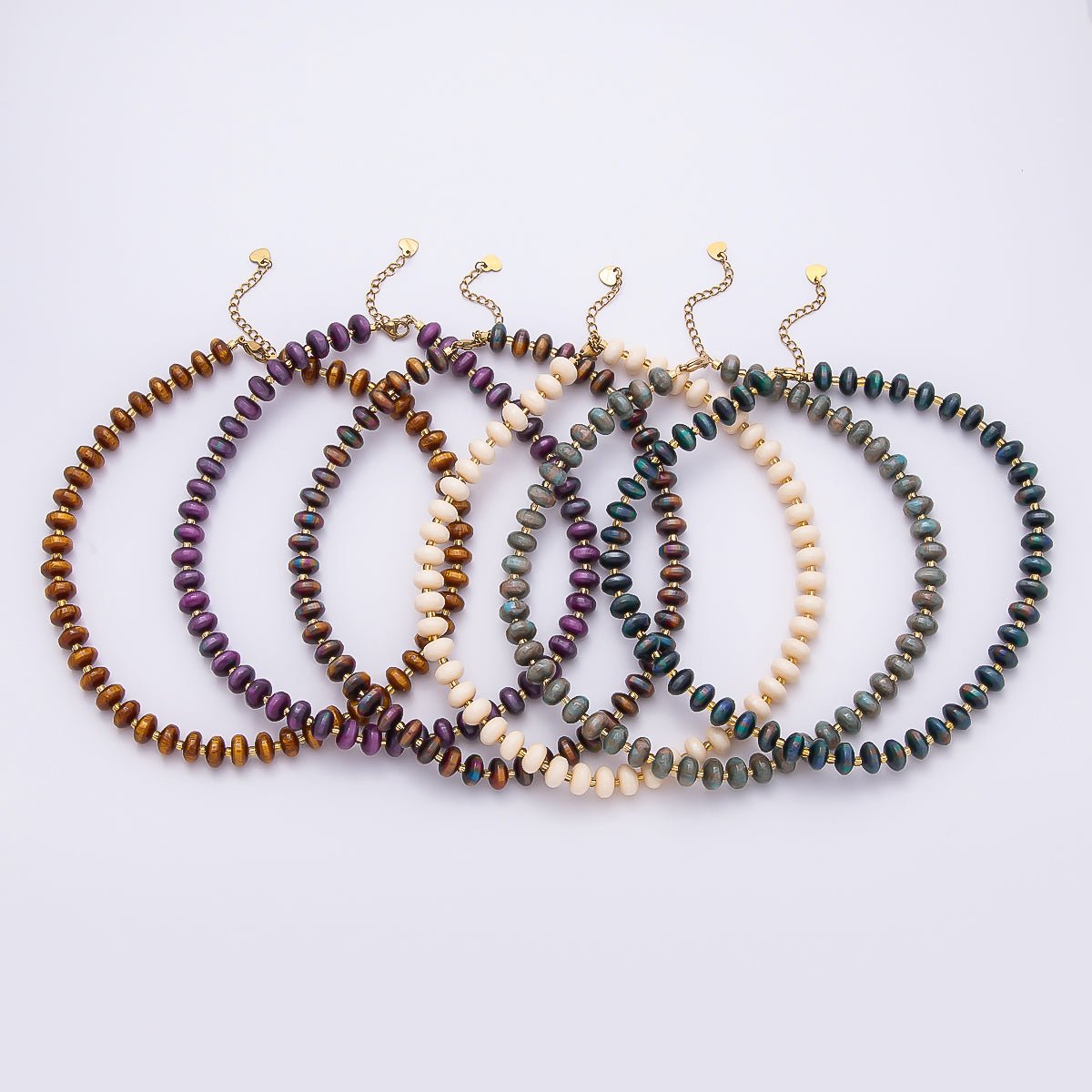 Stainless Steel 10mm Rondelle Resin Bead 16 Inch Necklace w. Extender | WA-04601 ~ WA-04606