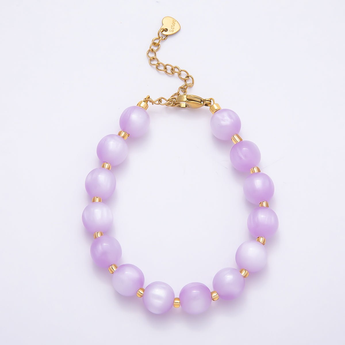 Stainless Steel 10mm Round Glitter Resin Bead 7 Inch Bracelet w. Extender | WA-04531 ~ WA-04538