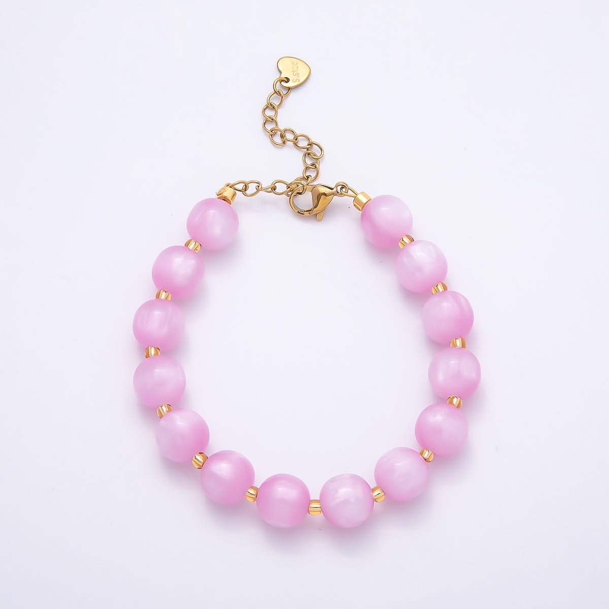 Stainless Steel 10mm Round Glitter Resin Bead 7 Inch Bracelet w. Extender | WA-04531 ~ WA-04538