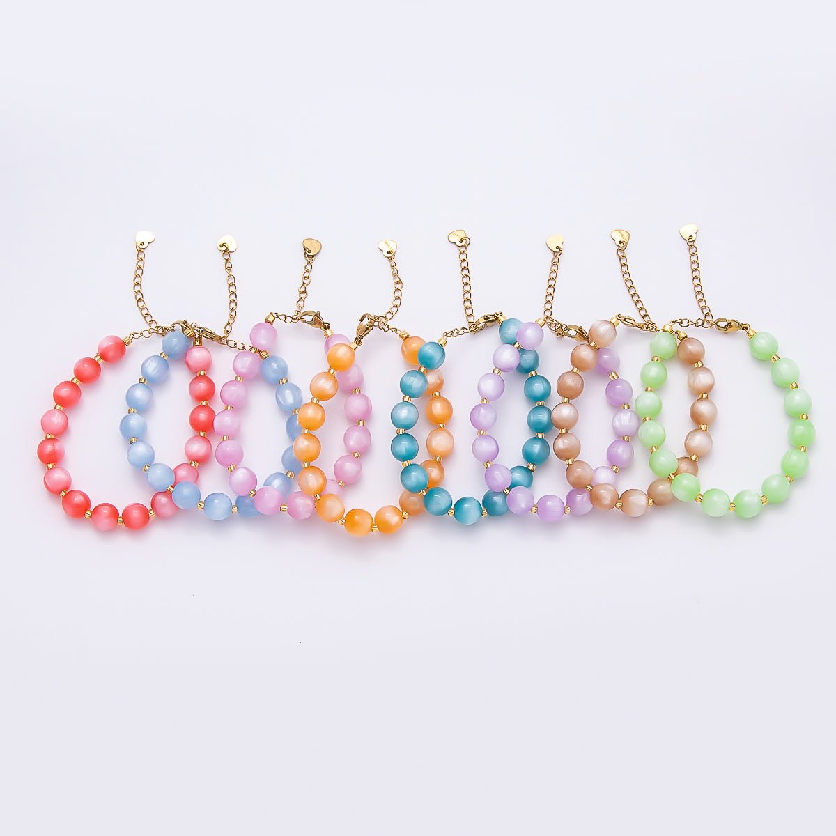 Stainless Steel 10mm Round Glitter Resin Bead 7 Inch Bracelet w. Extender | WA-04531 ~ WA-04538