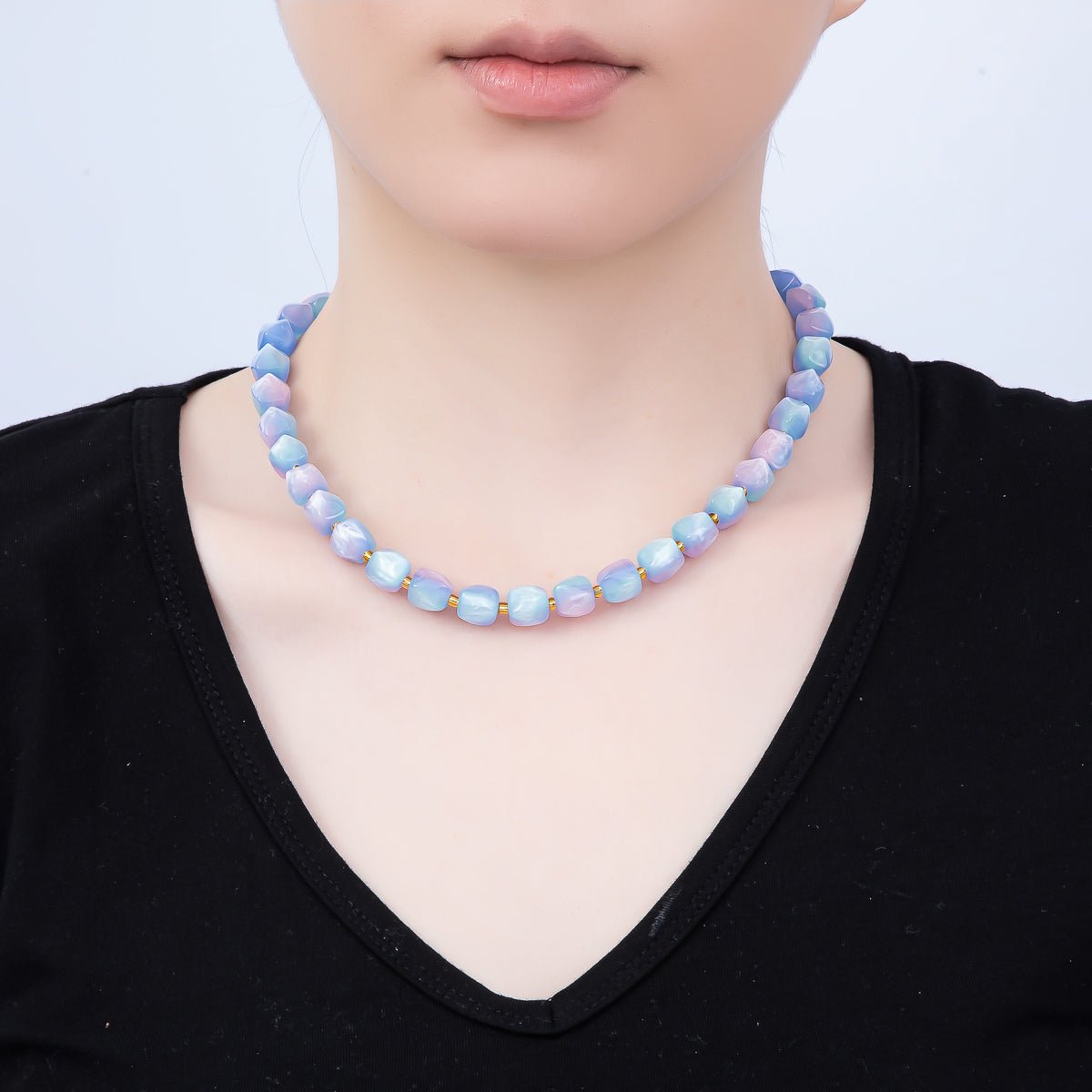 Stainless Steel 3mm Geometric Resin 16 Inch Necklace w. Extender | WA-04502 ~ WA-04508