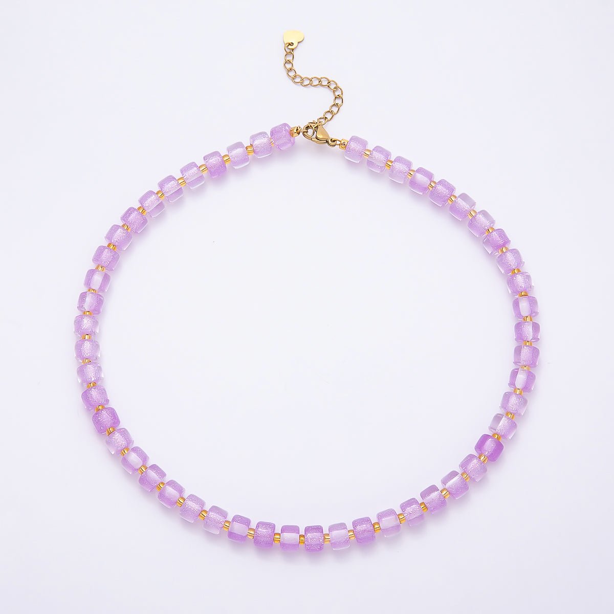 Stainless Steel 8mm Green, Purple, Multicolor, Blue, Purple, Pink, Orange, White Glitter Resin Rondelle Bead 16 Inch Necklace w. Extender | WA-04565 ~ WA-04572