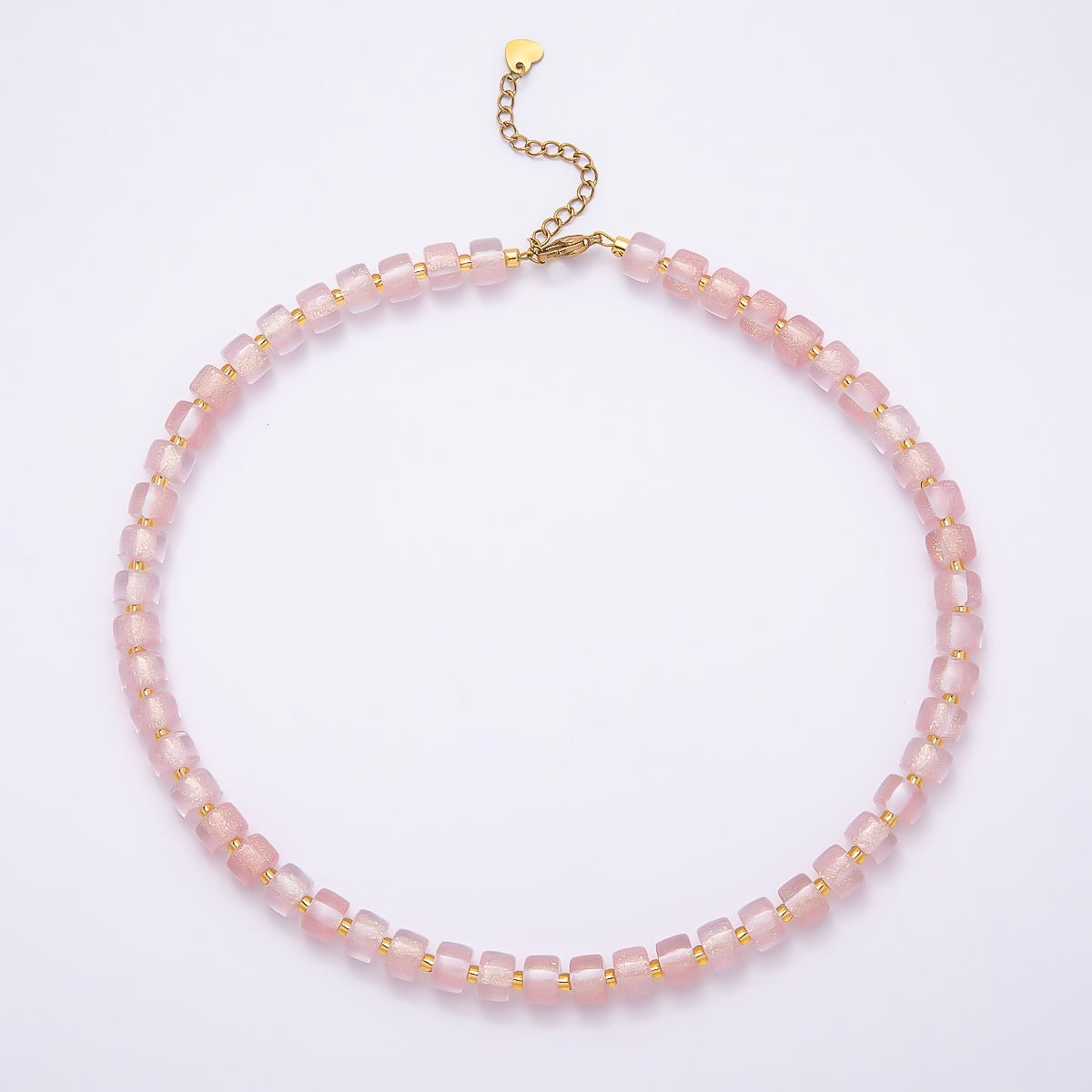 Stainless Steel 8mm Green, Purple, Multicolor, Blue, Purple, Pink, Orange, White Glitter Resin Rondelle Bead 16 Inch Necklace w. Extender | WA-04565 ~ WA-04572