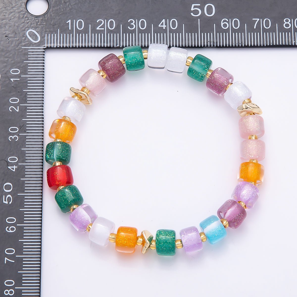 Stainless Steel 8mm Multicolor, Purple, Orange, Pink, Green, White, Blue Glitter Resin Rondelle Bead 7 Inch Stretch Bracelet | WA-04581 - WA-04588