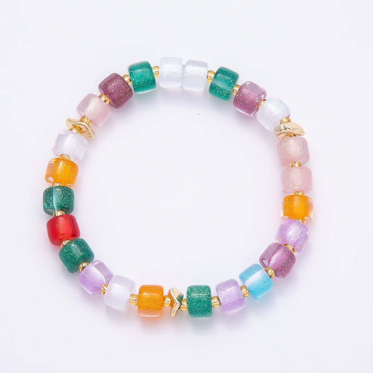 Stainless Steel 8mm Multicolor, Purple, Orange, Pink, Green, White, Blue Glitter Resin Rondelle Bead 7 Inch Stretch Bracelet | WA-04581 - WA-04588