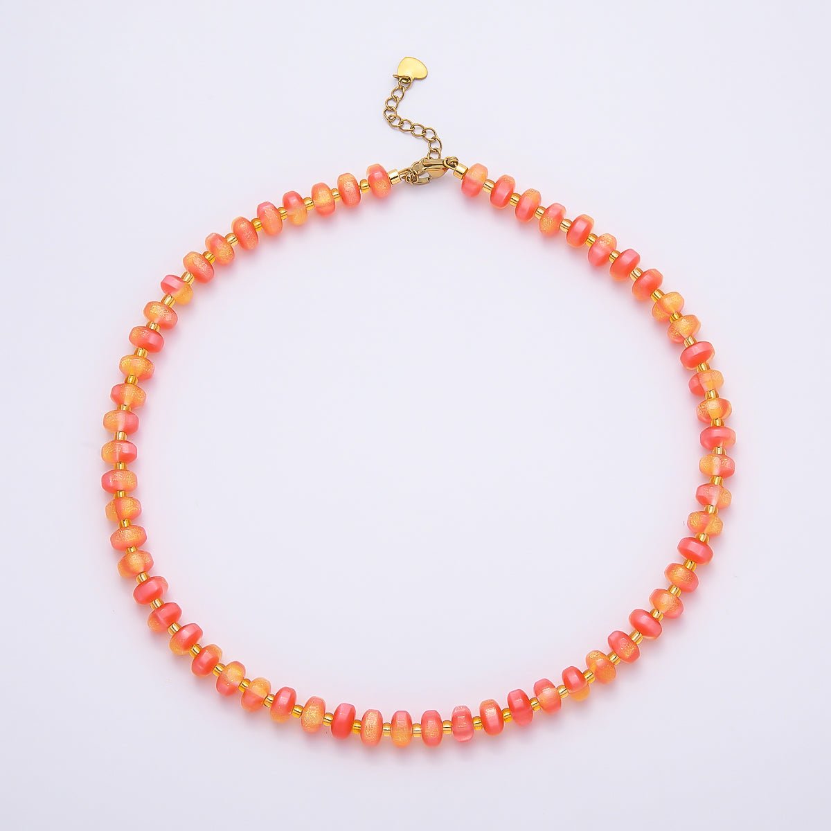 Stainless Steel 8mm Multicolor, Yellow, Blue, Orange, Pink, Green Glitter Rondelle 16 Inch Necklace w. Extender | WA-04549 ~ WA-04553