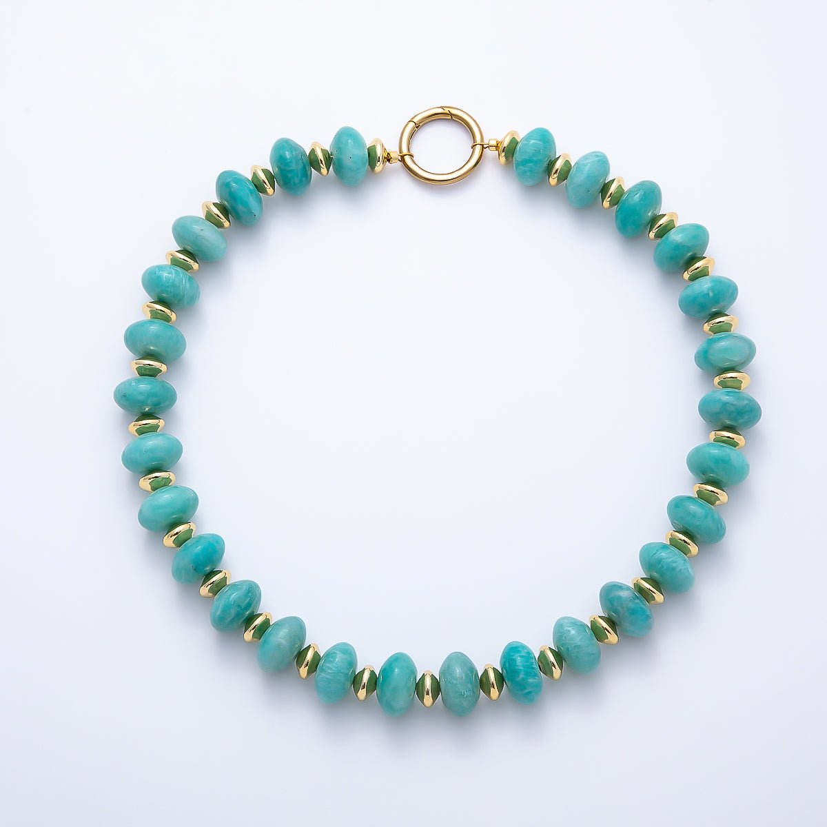 SUMMER 16K Gold Filled 16mm Blue Turquoise Rondelle Gemstone Chain 18 Inch Necklace w. Push Gate | WA-00302