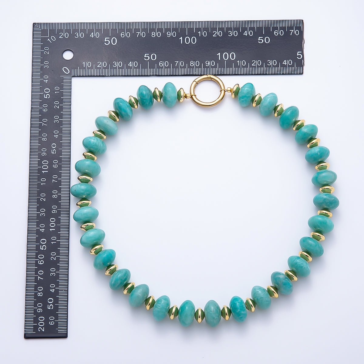 SUMMER 16K Gold Filled 16mm Blue Turquoise Rondelle Gemstone Chain 18 Inch Necklace w. Push Gate | WA-00302