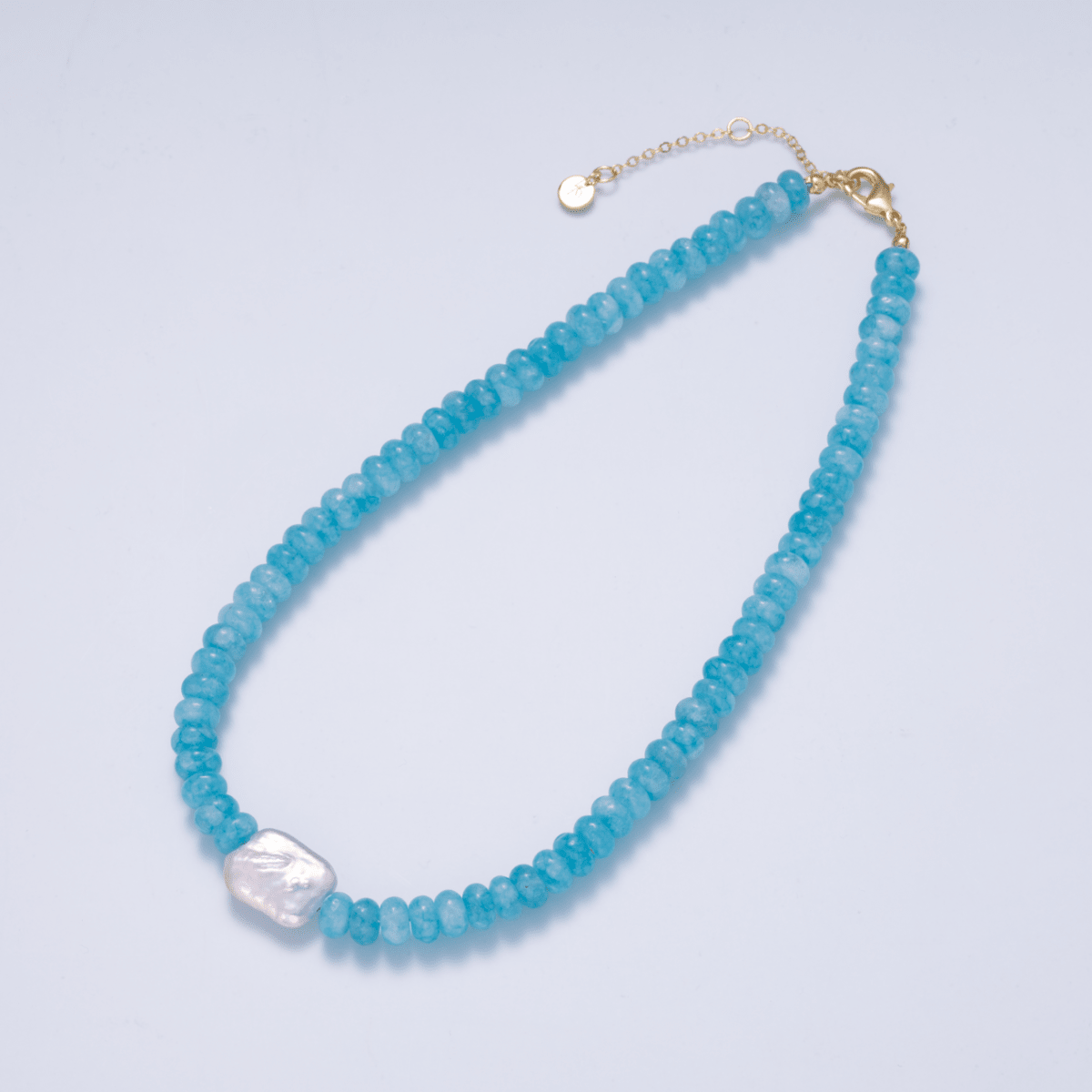 SUMMER HANDMADE 18K Gold Filled Freshwater Pearl Rondelle Gemstone 18 Inch Necklace