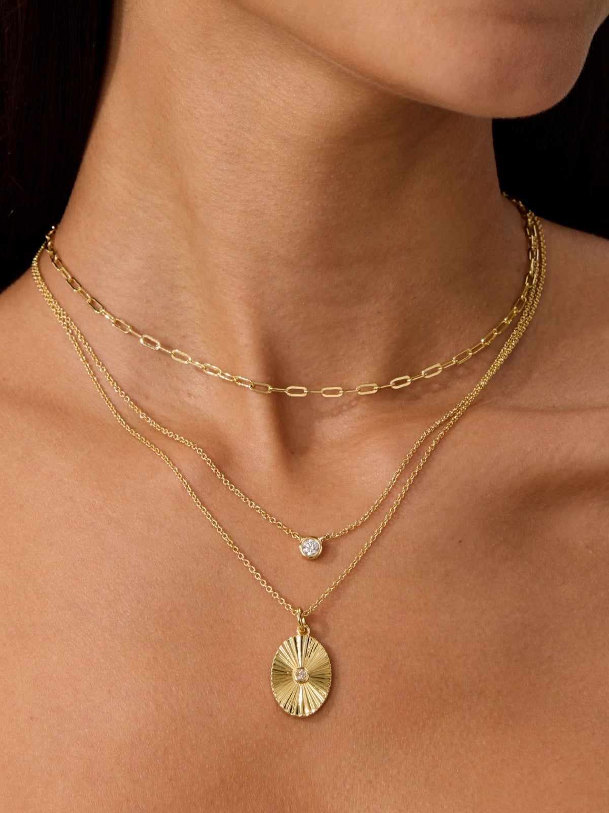 Gold Filled Oval Sun Necklace