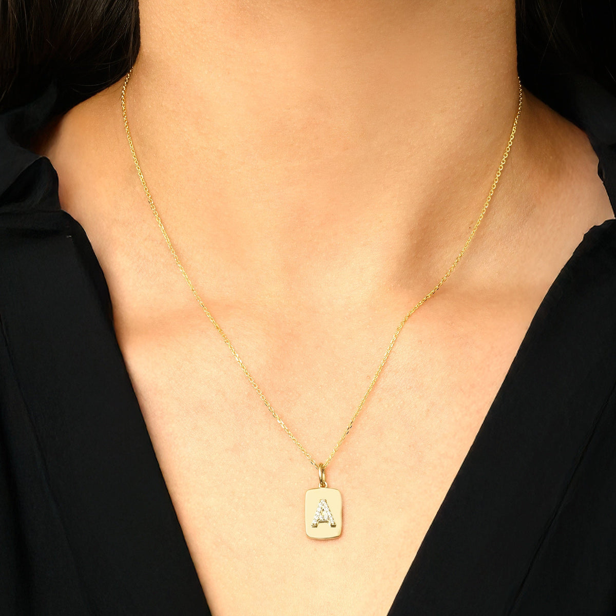 White Lab-Created Sapphire Raised Initial Dog Tag Necklace